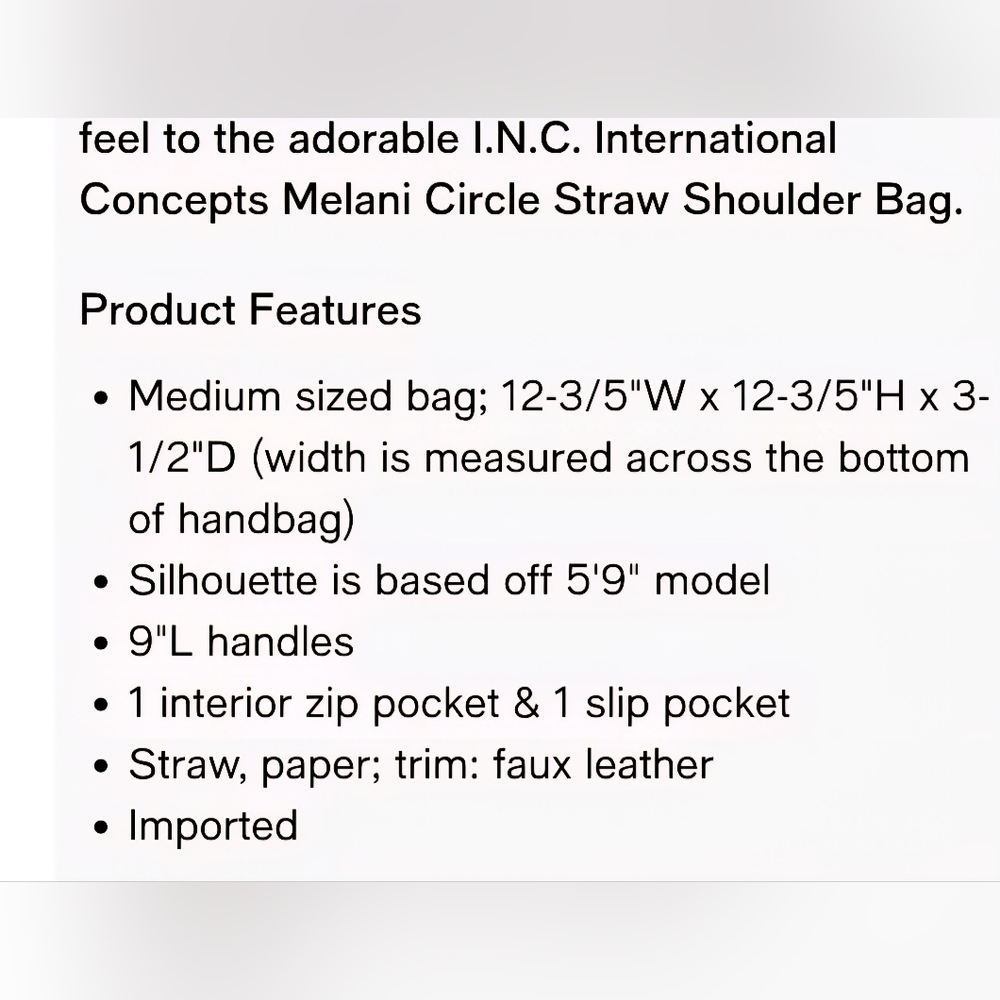 INC Melani Woven Straw Circle Bag/Purse, Natural, Vegan Leather Straps - Picture 9 of 10